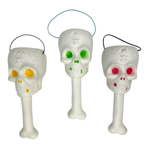 Vintage Halloween Skeleton Blow Mold Trick or Treat Buckets, Set of 3 ~ Skull & Bone 1990s at Eerie Emporium.