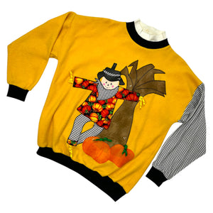 Vintage Halloween Sweater with Felt, Patches, & Scarecrow ~ 1980s/1990s L/XL at Eerie Emporium. 2