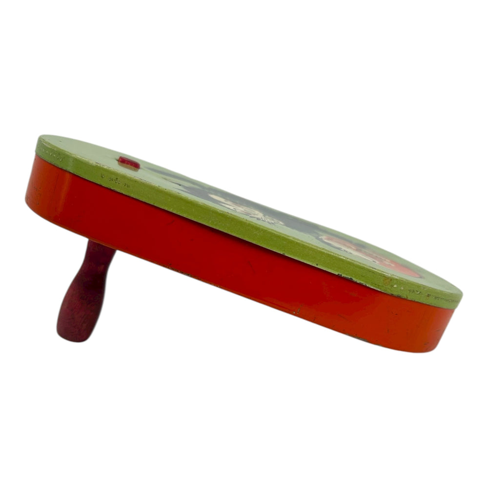 Vintage Halloween T. Cohn Black Cat w/ JOL Oblong Tin Ratchet ~ Green 1950s at Eerie Emporium. 4