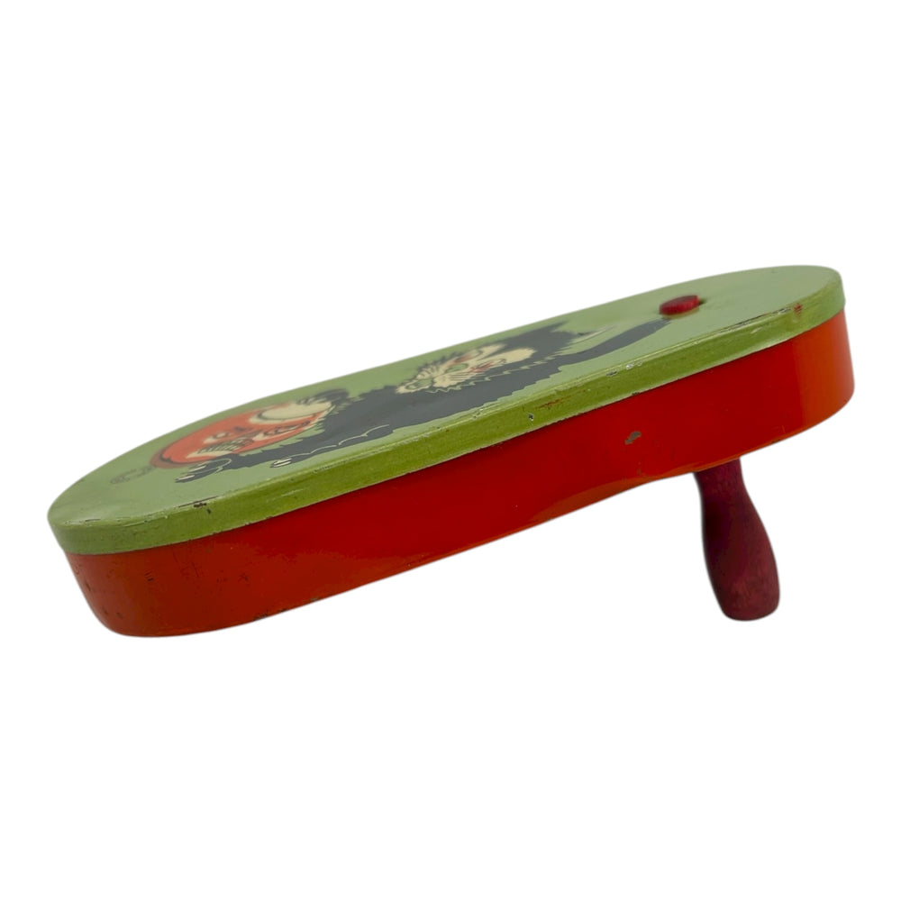 Vintage Halloween T. Cohn Black Cat w/ JOL Oblong Tin Ratchet ~ Green 1950s at Eerie Emporium. 5