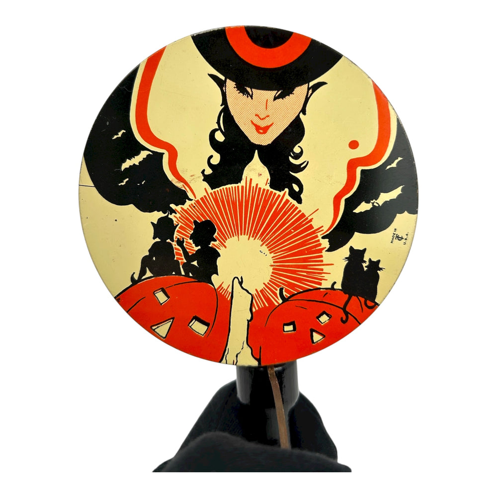Vintage Halloween T. Cohn Tin Clanger Witch Noisemaker from the 1930s at Eerie Emporium. 3