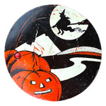 Vintage Halloween T. Cohn Tin Litho Ratchet Noisemaker Witch & JOL ~ 1930s at Eerie Emporium. 