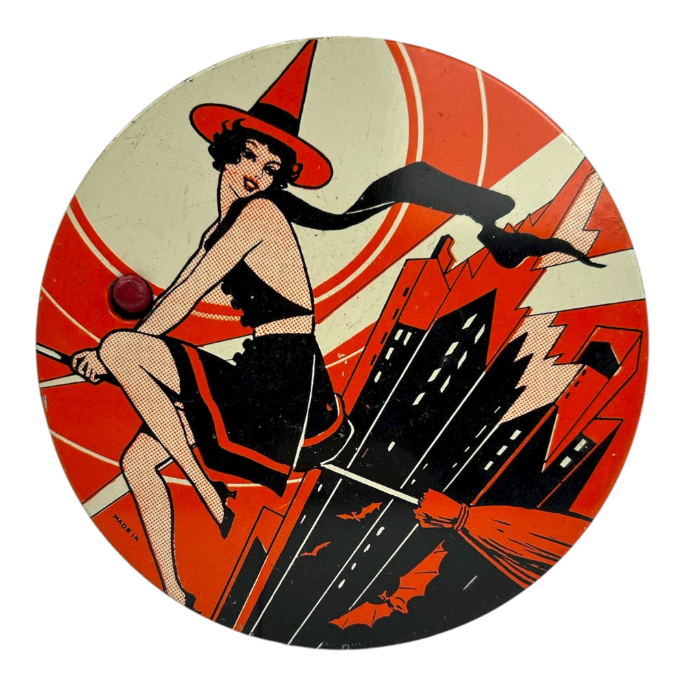 Vintage Halloween T. Cohn Tin Ratchet Art Deco Witch Noisemaker ~ 1930s at Eerie Emporium. 2