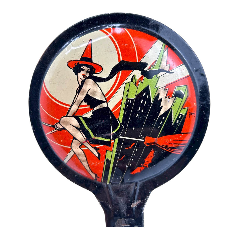 Vintage Halloween T. Cohn Witch Noisemaker Pan Clanger ~ 1930s USA Art Deco at Eerie Emporium. 2