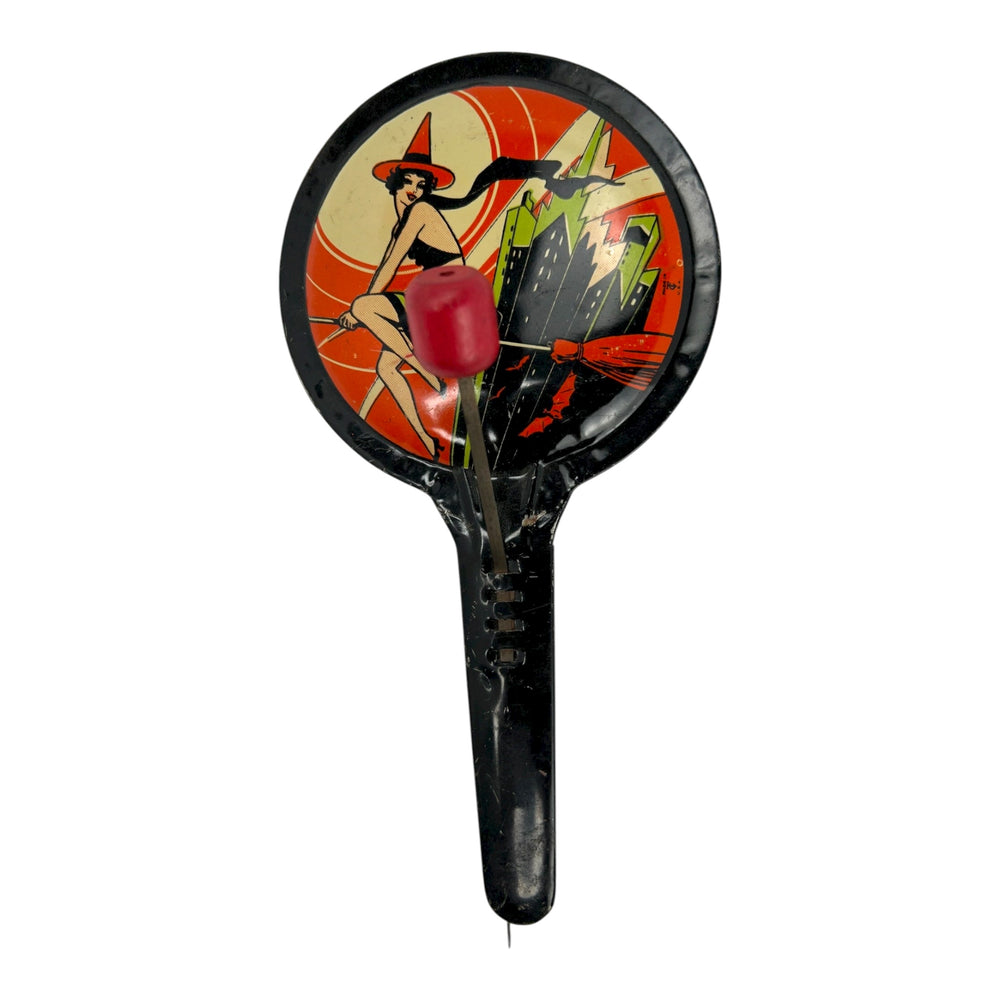 Vintage Halloween T. Cohn Witch Noisemaker Pan Clanger ~ 1930s USA Art Deco at Eerie Emporium. 4