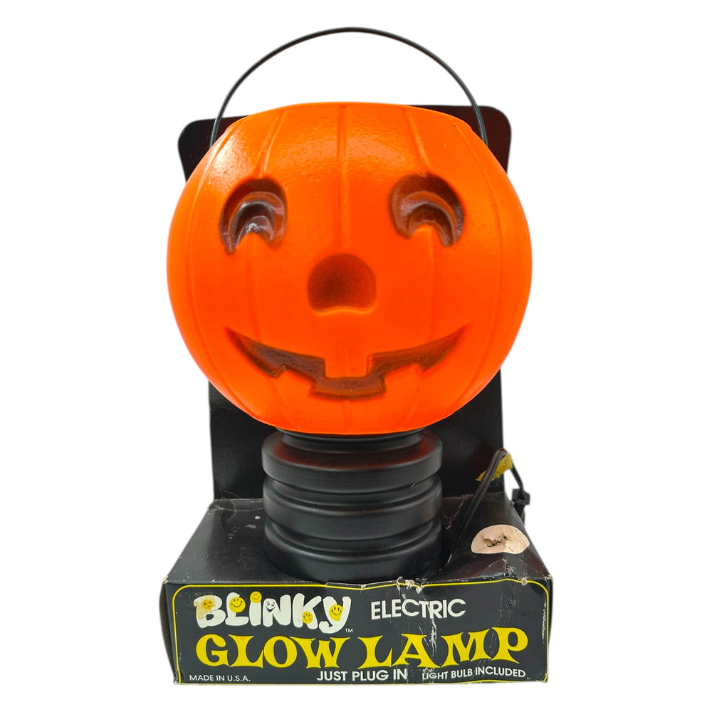 Vintage Halloween Table Top Blow Mold Blinky Jack O'Lamp with Original Box! ~ 1980s at Eerie Emporium. 