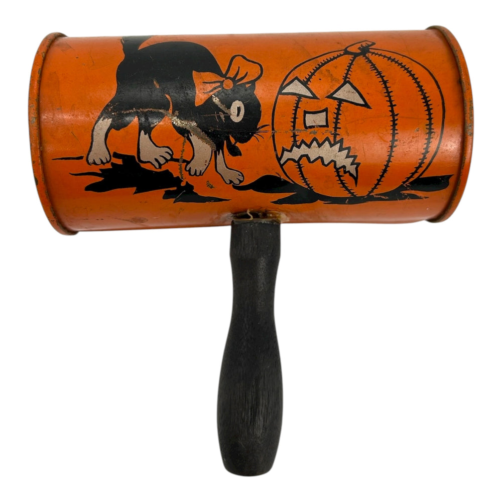 Vintage Halloween Tin Shaker Noisemaker Cow Jack-O-Lantern Spooky Tree Cat ~ 1920s at Eerie Emporium. 2
