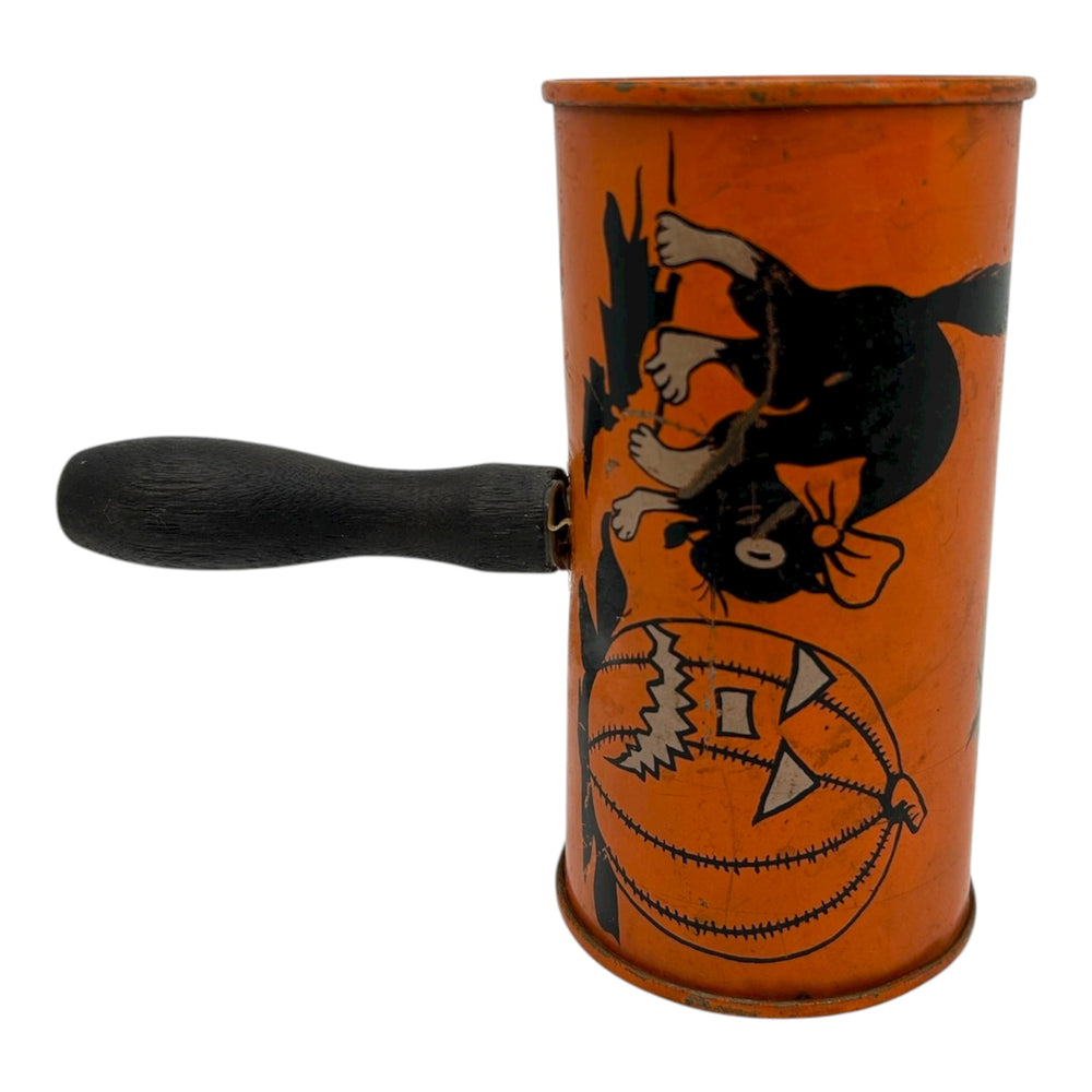 Vintage Halloween Tin Shaker Noisemaker Cow Jack-O-Lantern Spooky Tree Cat ~ 1920s at Eerie Emporium. 5