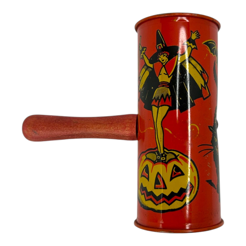 Vintage Halloween Tin Witch Shaker Noisemaker Kirchhof 1930s at Eerie Emporium. 