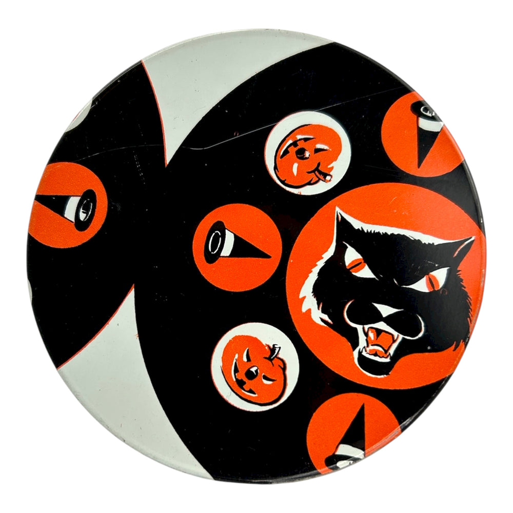 Vintage Halloween US Metal Toy Black Cat Noisemaker Ratchet Misprint / Error from the 1950s/1960s at Eerie Emporium.