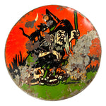 Vintage Halloween US Metal Toy Tin Litho Witch Noisemaker Ratchet ~ 1950s at Eerie Emporium. 