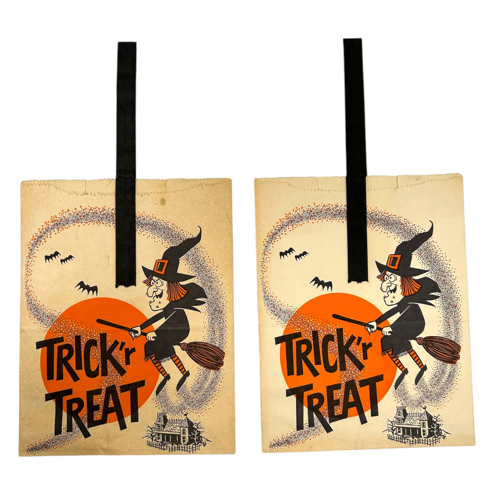 Vintage Halloween Witch Trick Or Treat Bag Set of 2 ~ 1950s / 1960s at Eerie Emporium.