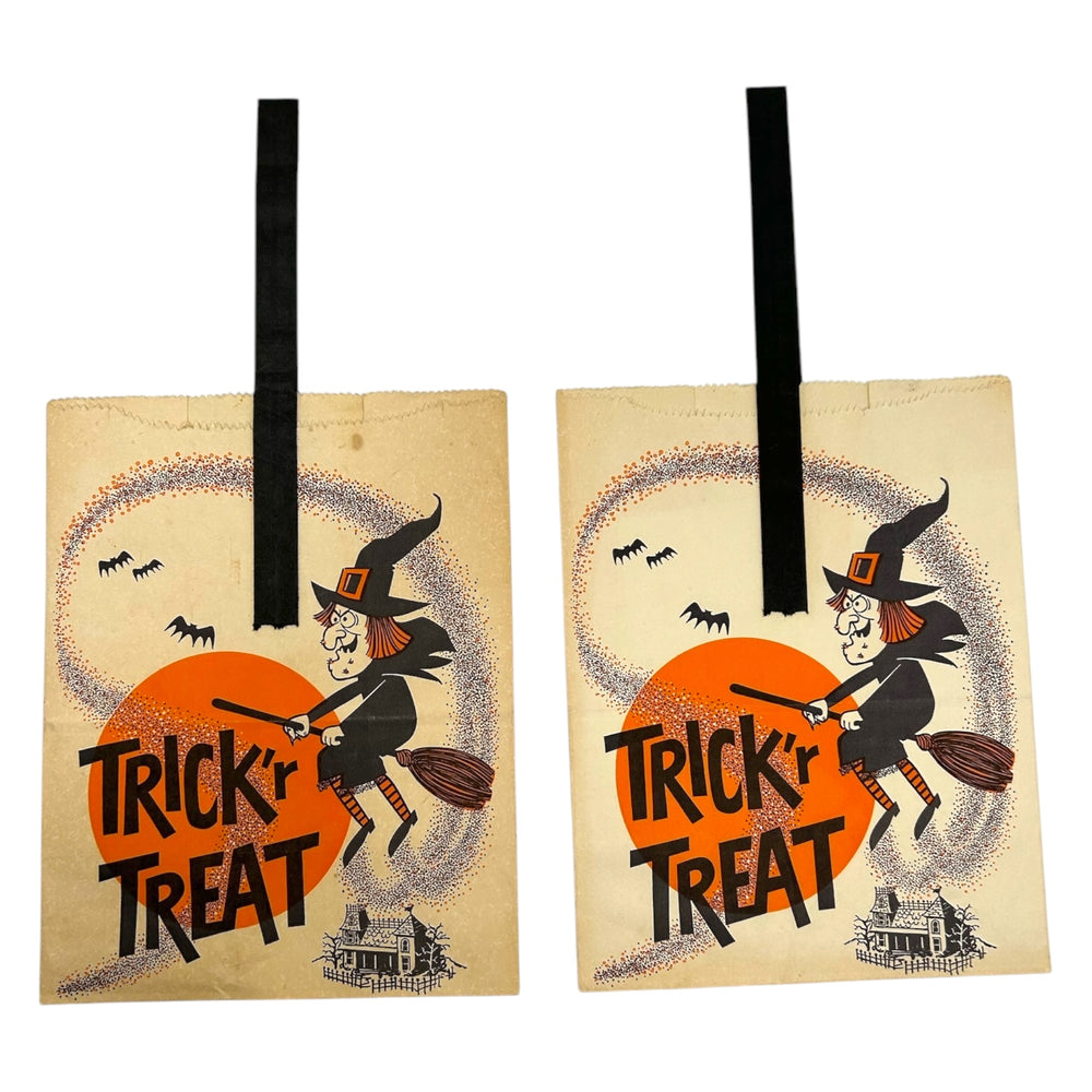 Vintage Halloween Witch Trick Or Treat Bag Set of 2 ~ 1950s / 1960s at Eerie Emporium. 2