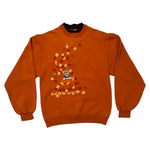 Vintage Sweatshirt Fall Kitten In Pumpkin with Glitter & Leaves Size Small at Eerie Emporium. 