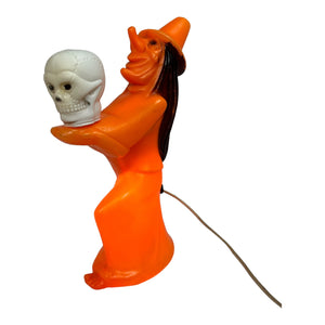 Vintage Halloween Tico Toys Witch Holding Skull Tabletop Blow Mold at Eerie Emporium.