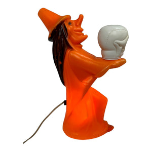 Vintage Halloween Tico Toys Witch Holding Skull Tabletop Blow Mold at Eerie Emporium.