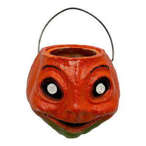 Vintage Halloween Paper Mache Pulp Jack O' Lantern Candy Container from the 1950s at Eerie Emporium.