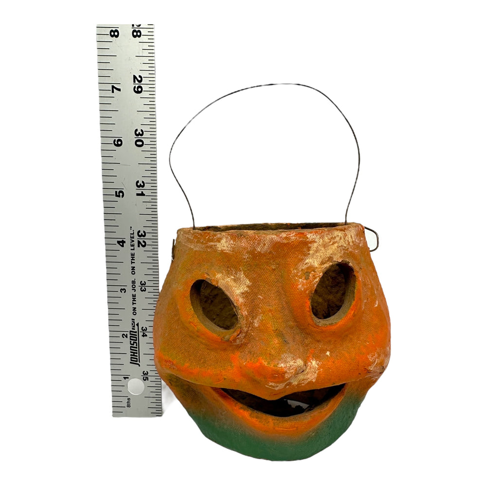 Vintage Halloween Paper Mache Pulp Pumpkin JOL Funky Face from the 1940s at Eerie Emporium.