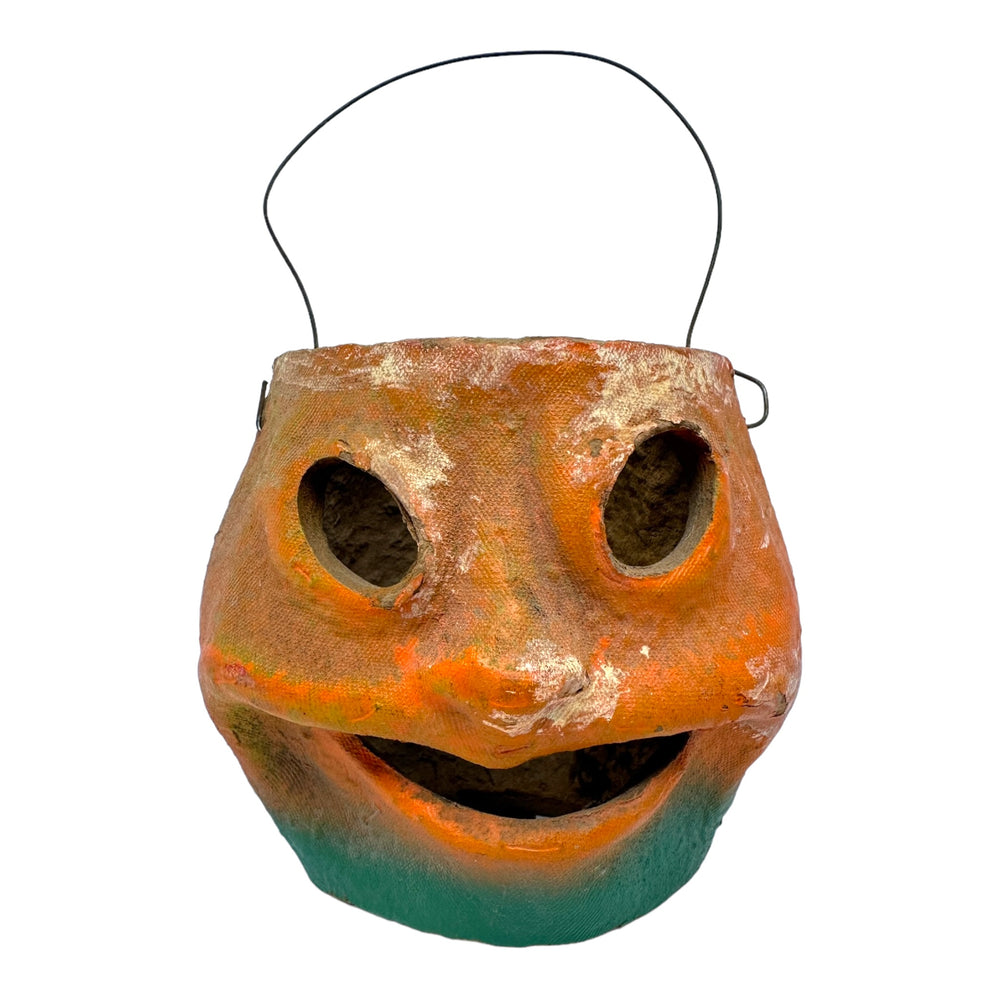 Vintage Halloween Paper Mache Pulp Pumpkin JOL Funky Face from the 1940s at Eerie Emporium.