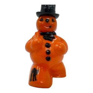 Vintage Halloween Rosbro Plastic Snowman Candy Holder Toy from the 1950s at Eerie Emporium.