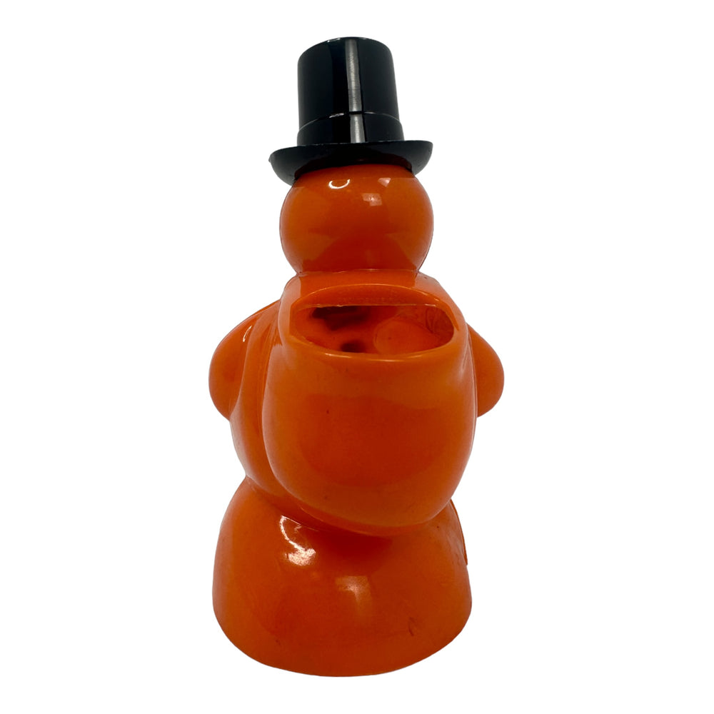 Vintage Halloween Rosbro Plastic Snowman Candy Holder Toy from the 1950s at Eerie Emporium.