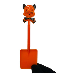 Vintage Halloween Rosbro Plastic Cat Shovel Candy Holder Toy from the 1950s at Eerie Emporium.