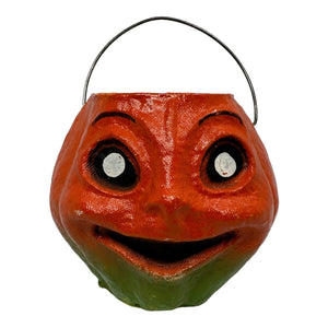 Vintage Halloween Paper Mache Pulp Jack O' Lantern Candy Container from the 1950s at Eerie Emporium.