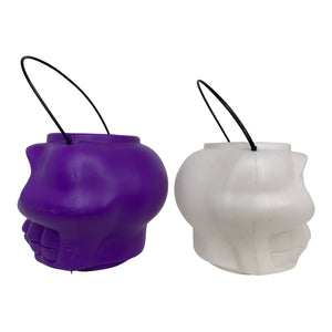 Vintage Halloween General Foam White and Purple Skull Buckets, Set of 2 at Eerie Emporium