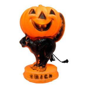 Vintage Halloween General Foam Plastics Black Cat O Pumpkin Double Sided Blow Mold at Eerie Emporium.