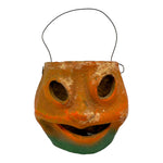 Vintage Halloween Paper Mache Pulp Pumpkin JOL Funky Face from the 1940s at Eerie Emporium.