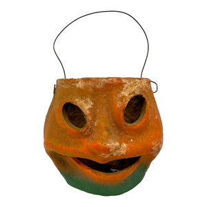 Vintage Halloween Paper Mache Pulp Pumpkin JOL Funky Face from the 1940s at Eerie Emporium.