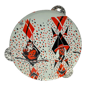 Vintage Halloween US Metal Toy Tin Tambourine Noisemaker Rare from the 1960s at Eerie Emporium.