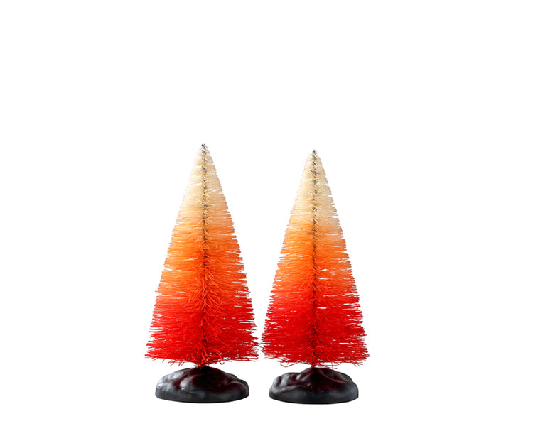 Lemax Spooky Town Autumn Sunrise Tree, Small, Set of 2 #24006 - Two cone shaped trees go from dark red at the bottom to white at the top.