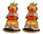 Lemax Spooky Town Pumpkin Snowmen #34073 - Two stacks of three jack o' lanterns with skeleton arms do the traditional signs for hear no evil, see no evil, speak no evil.