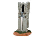 Lemax Spooky Town Haunted Cemetery Statue #34078 - A gothic stone angel / reaper stands above a tombstone and large sword.