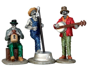 
            
                Load image into Gallery viewer, 3 back woods skeletons play various home made instruments together.
            
        