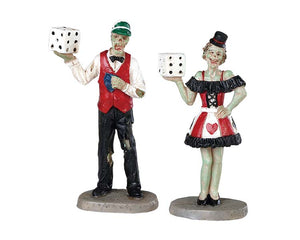 
            
                Load image into Gallery viewer, Two Monsters wear their Casino worker&amp;#39;s uniforms while holding dice.
            
        