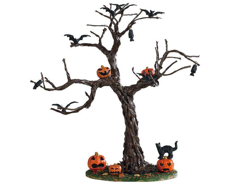 
            
                Load image into Gallery viewer, A wicked tree full of bats, jack-o-lanterns and a menacing black cat.
            
        