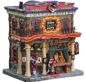 
            
                Load image into Gallery viewer, A festive Bourbon Street inspired Halloween building is crawling with music playing skeletons.
            
        