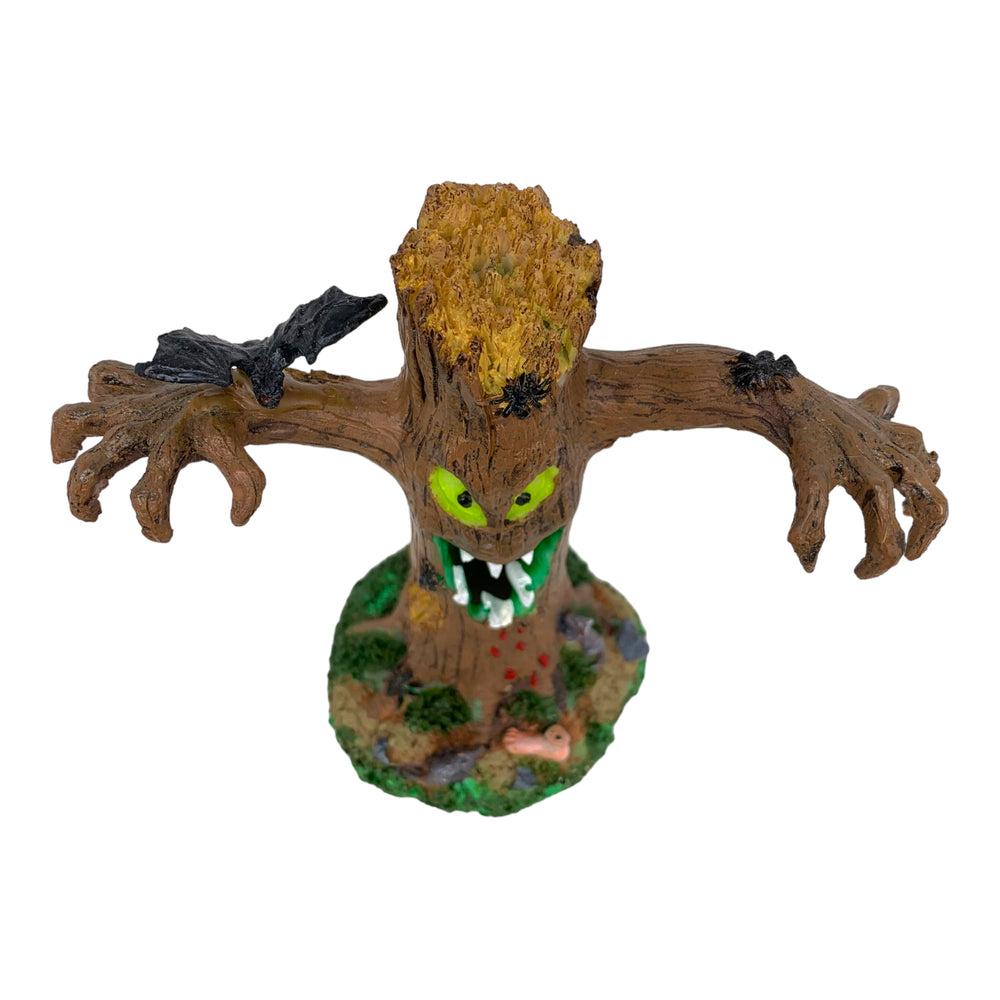 Retired Lemax Spooky Town Creepy Tree #03801 - A monster tree has sharp teeth, evil yellow eyes and blood dripping from it's green mouth.