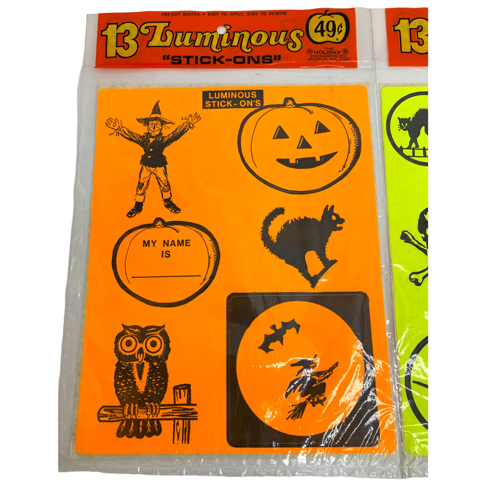 Vintage Halloween Luminous Trick or Treat Safety Stickers, Set of 2 ~ 1960s/1970s 