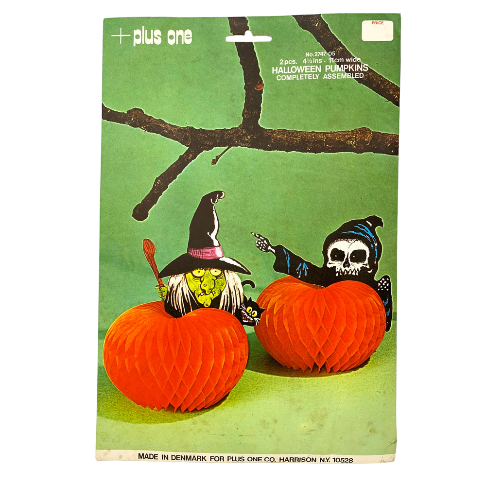 Vintage Halloween Honeycomb Witch & Grim Reaper Pumpkin Decorations