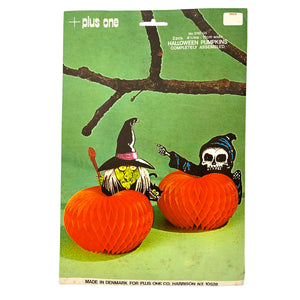 
            
                Load image into Gallery viewer, Vintage Halloween Honeycomb Witch &amp;amp; Grim Reaper Pumpkin Decorations
            
        