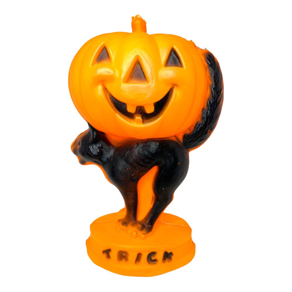 Vintage Halloween Trick or Treat Pumpkin Black Cat Tabletop Blow Mold 