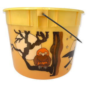 Vintage Yellow Halloween Trick or Treat Bucket with metal Handle.