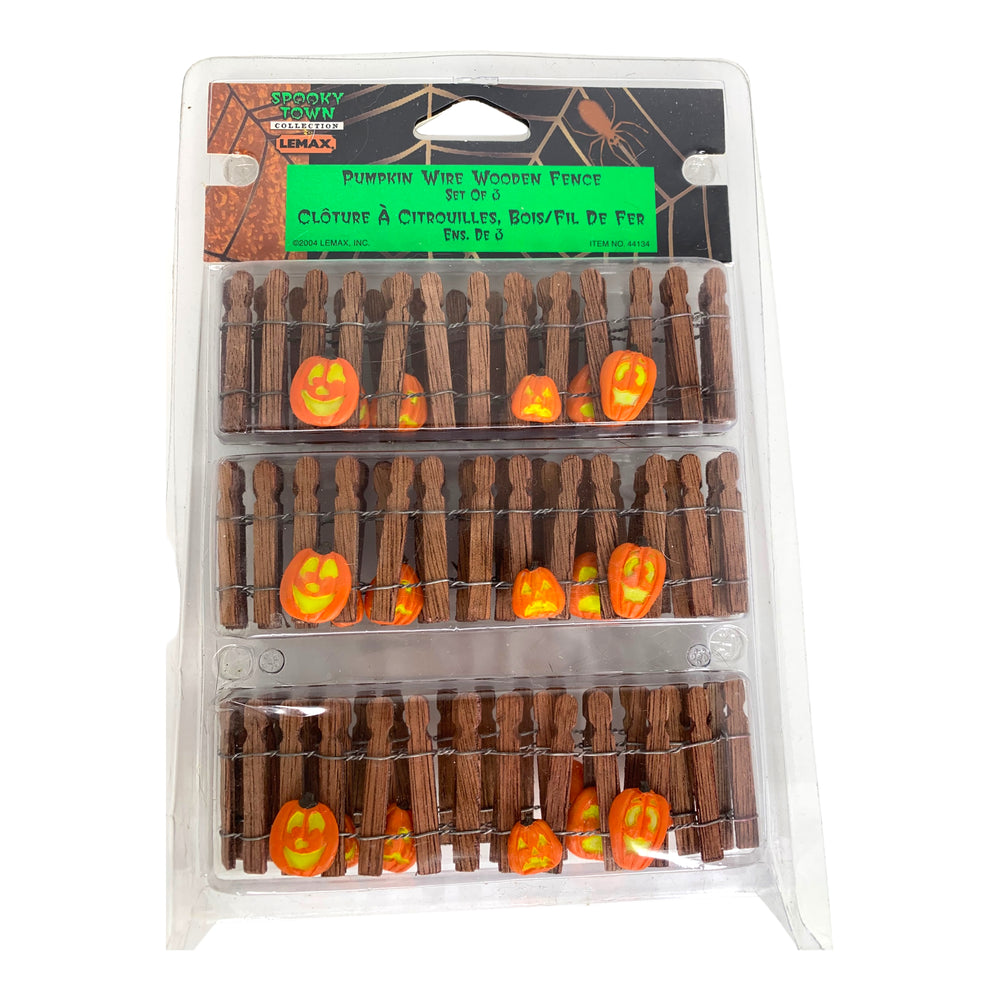 Retired Lemax Spooky Town Pumpkin Wire Wooden Fence #44134