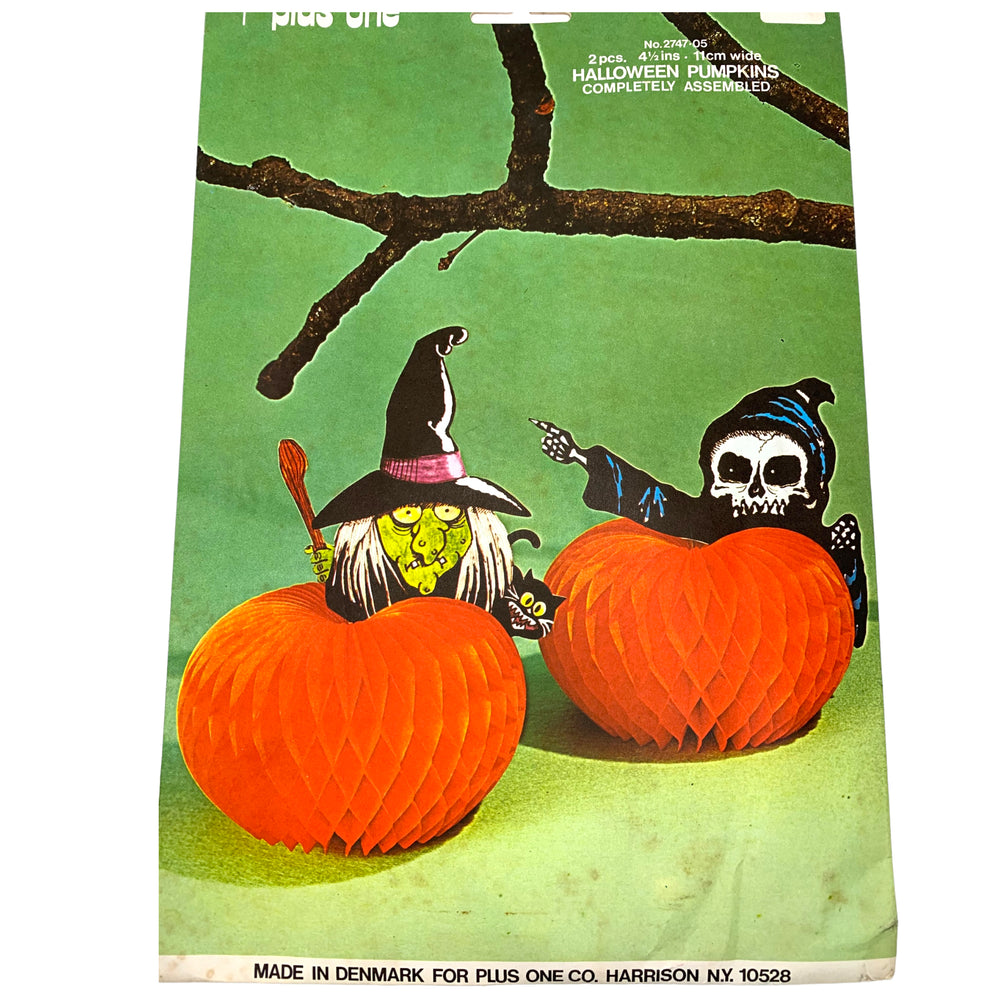 Vintage Halloween Honeycomb Witch & Grim Reaper Pumpkin Decorations