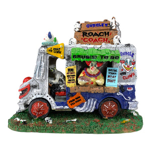 
            
                Load image into Gallery viewer, Retired Lemax Spooky Town Gurgle&amp;#39;s Roach Coach #43103 - An evil, terrifying clown serves monsterous meals out of a clown themed food truck with a sign that reads &amp;quot;Gurgles Roach Coach&amp;quot;
            
        