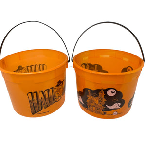 Vintage Halloween Plastic Orange Trick or Treat Buckets 