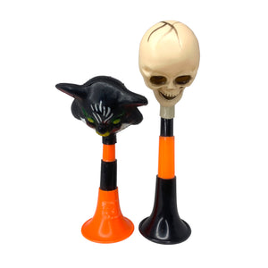 Vintage Halloween Plastic Fun World Horns - one cat and one skull